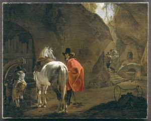 Jan Asselijn - Reiter am Brunnen in einer Felsenkluft